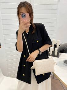 Weaving Crossbody Bag Fashion Ladies Wristlet Clutch Women Shoulder Bag Daily Money Phone Clutch Solid Straw Woven Coin Purse Beach Wallet Card Holder - Beige - View 4