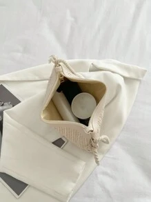 Weaving Crossbody Bag Fashion Ladies Wristlet Clutch Women Shoulder Bag Daily Money Phone Clutch Solid Straw Woven Coin Purse Beach Wallet Card Holder - Beige - View 8