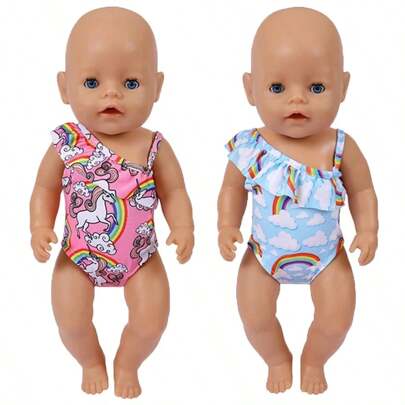1Pc Rainbow Pattern Swimwear Fits Doll Clothes 17-18Inch Baby Dolls,Suitable For 43-45cm Newborn Baby Dolls(Excluding Dolls),Baby Doll,Doll Clothes,Baby Doll Accessories,Boy Doll Clothes,14 Inch Doll Clothes,New Born Swimsuit