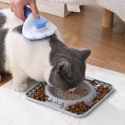 1pc 20cm/7.87inch Square Silicone Pet Lick Mat, Anti-Slip Slow Feeding Mat For Dogs And Cats