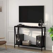 Console Table For Entryway,2-Tier Narrow Console Sofa Side Table For Entryway Hallway Living Room,Foyer Sofa Table Narrow With Storage,Black,42.9" - Black - View 3