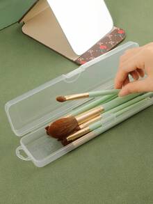 1pc Transparent Flip-Top Portable Storage Box - Lightweight Plastic Makeup Brush Organizer With Secure Snap Lid, Travel-Friendly Cosmetic Case For Eyebrow Pencils, Toothbrushes & Bathroom Essentials, Cosmetic Storage Organizer, Elegant Beauty Accessory - Multicolor - View 8