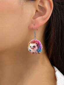 1pair Cute Colorful Hedgehog Shaped Acrylic Earrings Animal Earrings Women's Party Daily Jewelry Simple Gift - Multicolor - View 3