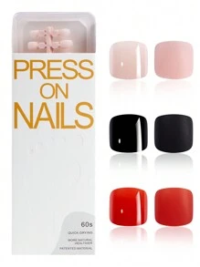 120pcs/Box Glossy Acrylic Press-On Toenails, Matte Black Fake Toenail Covers, Classic French Full Coverage Artificial Toenails, DIY Home Manicure Supplies For Women & Girls - Multicolor - View 5