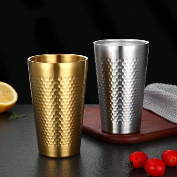 Tazas de acero inoxidable 18/8 con patrón de panal, pared doble aislada, acabado cepillado de primera calidad, sin huellas dactilares, para agua, café, té, bebidas frías, leche, adecuado para el hogar, restaurante, comida rápida, cafetería, picnics