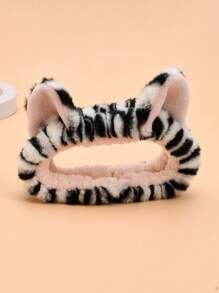 1pc Cute Flannel Printed Tiger Pattern Face Washing & Hair Tie Headband For Bathroom - Multicolor - View 7