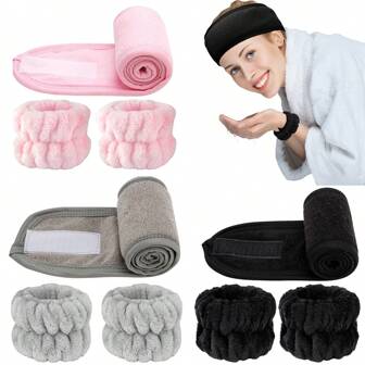 1 Facial SPA Headband/2 Facial Washing Wristbands/3 Sets Of Spa Headbands, Which Can Be Used For Face Washing, Makeup, And Facial Massage.