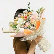 1卷，中空手工製作DIY包裝紙剪貼簿裝飾婚禮花禮手工包裝網格織紋網50cm寬*5碼長，禮品包裝，花束用品，聖誕節裝飾，禮品包裝紙，花卉包裝紙 - 粉色 - 查看 4