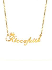 女士个性化不锈钢名字项链，女孩金链皇冠雕刻项链，时尚，秋季时尚，简约，简单，休闲，老钱，可爱定制，个性化，独特，送给女朋友、妈妈、家人、朋友、女儿、祖父母的理想礼物，适用于周年纪念日、生日、日常佩戴、舞会、母亲节、情人节、毕业典礼、婚礼、派对 - 金色 - 查看 6