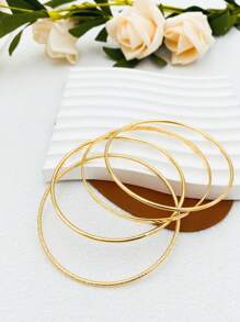 4入組簡約設計手鐲套裝 - 4個素圈手鐲 - 查看 4