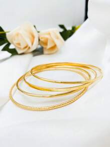 4入組簡約設計手鐲套裝 - 4個素圈手鐲 - 查看 3