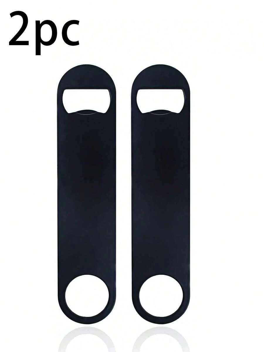 2入組7英寸不銹鋼扁型啤酒瓶開瓶器，配有精美包裝，適用於廚房、酒吧或餐廳，黑色，啤酒，罐頭開瓶器 - 黑色 - 查看 1