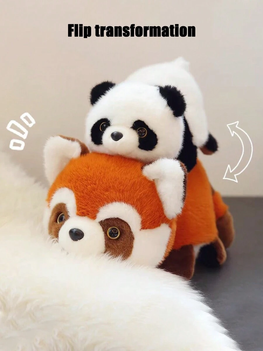 Un muñeco de peluche de animal de peluche reversible de panda a mapache - Multicolor - Ver 1