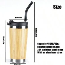 Bamboo Shell Double-Layer Stainless Steel Liner  With Straw And Leak-Proof Lid… - Yellow - View 7