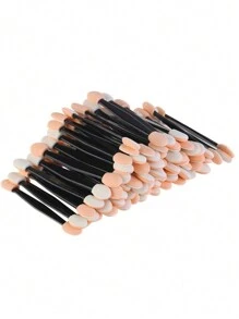 50pcs Disposable Double-Sided Eyeshadow Sponge Applicator With Container, Eyeshadow Brush, 2.44ft Long Makeup Applicator - Black - View 1