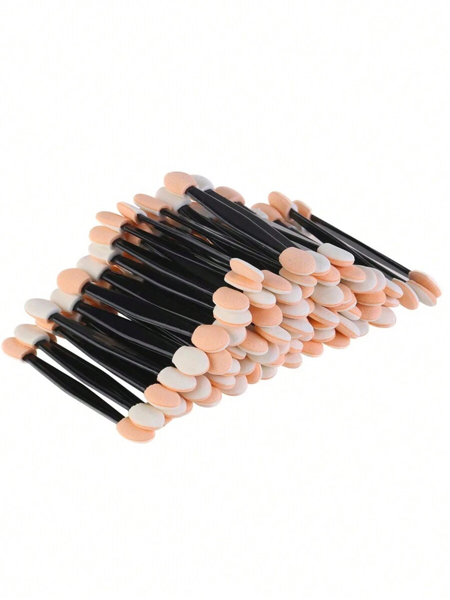 50pcs Disposable Double-Sided Eyeshadow Sponge Applicator With Container, Eyeshadow Brush, 2.44ft Long Makeup Applicator - Black - View 1