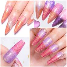 MEET ACROSS 6件套纹理贝壳热感变色凝胶指甲油套装，粉紫色珍珠贝壳纹理闪亮亮片美甲套装，半永久可卸UV/LED美甲沙龙家用美甲套装，女士礼物 - 彩色 - 查看 9
