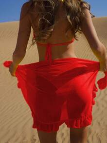 Pareos transparente para mujer playa bikini cover up faldas moda fajilla fiesta - Rojo - Ver 2