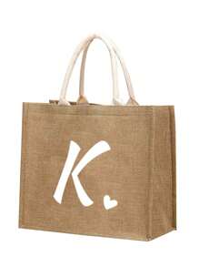 1 Stück Leinenblumen-Buchstaben-Herz-Handtasche, personalisierte Geschenktasche, große Kapazität leichte Shopper Tasche, Strandtasche, Kosmetiktasche, Outdoor-Campingtasche, geeignet für Hochzeiten, Geburtstage, Strände, Feiertage, perfektes Geschenk für Frauen, Mütter, Lehrer, Freunde, Brautjungfern, Großeinkaufstaschen, Studenten und Schulanfang, beste Weihnachtsgeschenke für Lehrer