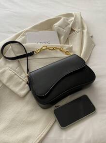 Bolso de solapa de hombro de unicolor minimalista, bolso clásico de bandolera con textura para mujer