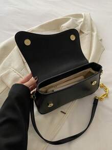 Bolso de solapa de hombro de unicolor minimalista, bolso clásico de bandolera con textura para mujer