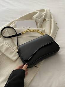 Bolso de solapa de hombro de unicolor minimalista, bolso clásico de bandolera con textura para mujer