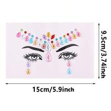 5pcs Random Color Face Decor Stickers For Stage Performance Or Party Makeup, Rhinestone Gems For Forehead - Random 5pcs - View 2