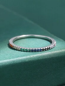 1 chiếc nhẫn bạc 925 cao cấp đính đá Zirconia hình học cầu vồng, quà tặng sinh nhật. - Bạc - Xem 3