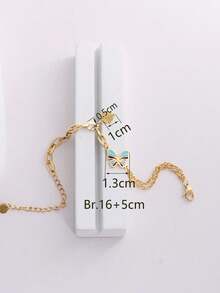 1 Tông Màu Vàng Nhỏ Giọt Xanh & Đen Bướm Cỏ Ba Lá May Mắn Mặt Dây Chuyền Bất Đối Xứng Đôi Dây Xích Vòng Tay Dành Cho Nữ Trang Phục Hàng Ngày - Vàng - Xem 5