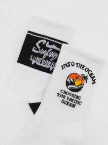 8 Pairs Men's Personality Letter Striped Street Style Skateboard Students Sports Mid-Calf Socks, Unisex