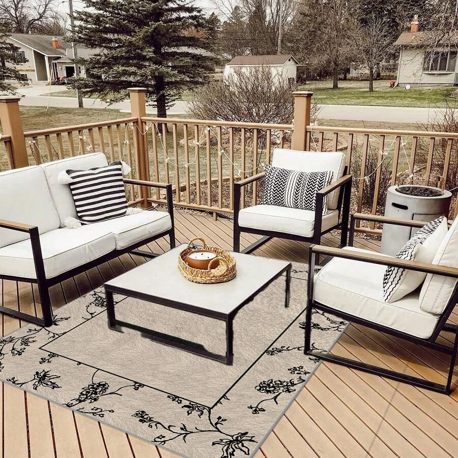 一塊高檔珍珠絨可水洗地毯，搭配簡約圖案，適用於室外草坪、陽台，並可攜帶於戶外露營和旅行車中，同時也適合作為門前踏墊。歡迎購買！ - 彩色 - 查看 1