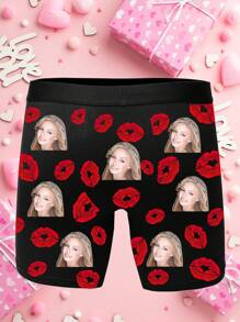 Ropa interior a juego personalizada para parejas, bóxer tipo calzoncillo personalizado con foto o imagen de la cara de la novia como regalo de San Valentín, 1 pieza de lencería de diseño colorido, lindo, adorable, sencillo y divertido, ropa interior personalizada y única, un regalo ideal para él, novio, bodas, aniversarios, cumpleaños y festividades