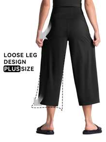GEMCHO Women' Yoga Ultra Loose Pants With Pockets And Tummy Control High Waist In Flare Crop Spring/Summer