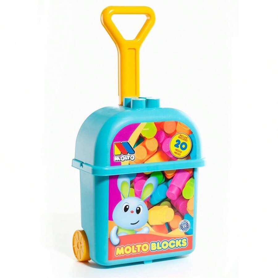 Carrito maleta trolley azul con 20 bloques. ✅ Entrega 24/48h a España (península) - Juguetes para Apilar - Molto - Ref. 24462 - Multicolor - Ver 1