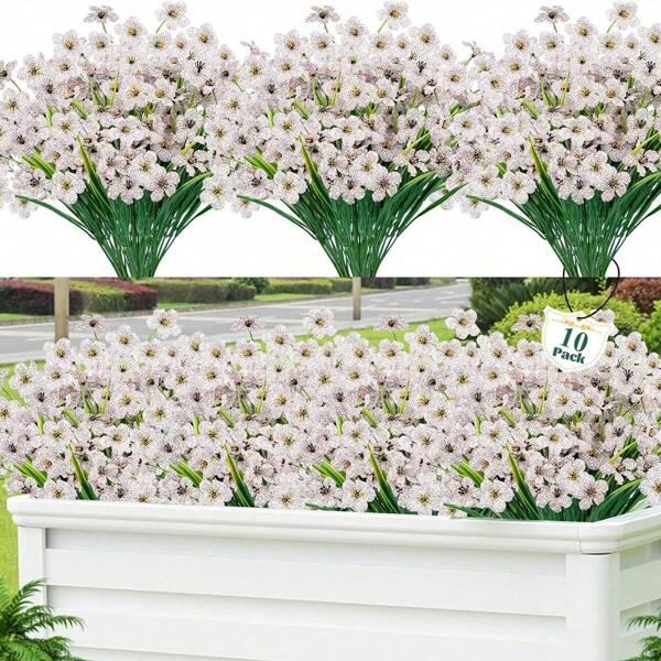 10 bouquets de fleurs artificielles résistantes aux UV pour la Saint-Valentin, le jardin extérieur, le patio, le balcon, la fenêtre, la maison, le mariage, la ferme, la décoration suspendue, la pièce et la décoration d'intérieur