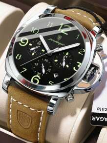 Luxury Sports Watch For Man Waterproof Luminous Date Chronograph Men Watch Leather Quartz Men's Watches Clock As A Gift For Students Returning To School