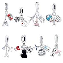 1 peça Pingente da Série de Viagens de Avião, Pingente de Jóias DIY de Torre Eiffel Globo de Bilhete Com Gato & Cachorro, Presente Ideal Para Fazer Pulseiras DIY Delicadas