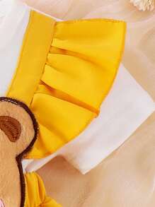 2 Stück Baby Mädchen Sommer Bodysuit-Kleid mit Kappärmel, Cartoon Puppen Blumen Stickereien Bodysuit mit Stirnband Sets