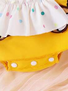 2 Stück Baby Mädchen Sommer Bodysuit-Kleid mit Kappärmel, Cartoon Puppen Blumen Stickereien Bodysuit mit Stirnband Sets