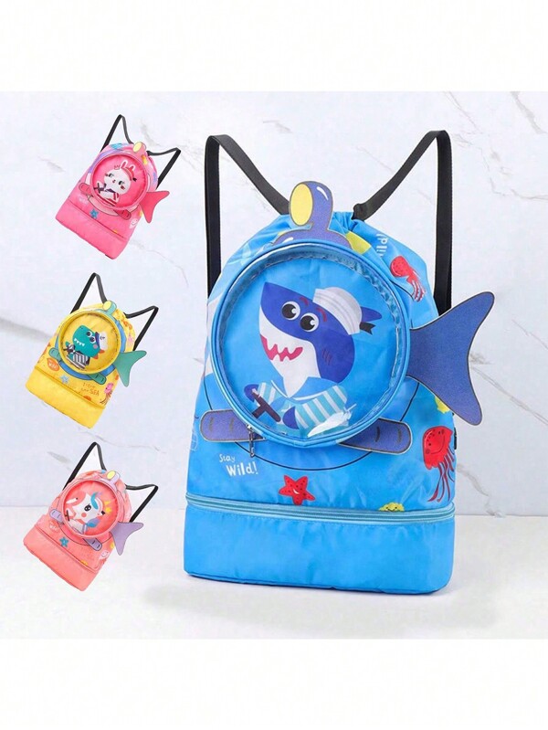 1 pièce Sac de natation pour garçons et filles, sac à dos mignon avec dessins animés, sac de rangement portable étanche à double couche pour séparation sèche et humide