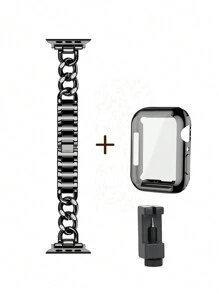 2 件套：1 个表带 + 1 个防震、防刮 TPU 全覆盖保护壳，兼容 Series Ultra、8、7、6、5、4、3、2、1、38 毫米、40 毫米、41 毫米、42 毫米、44 毫米、45 毫米、49 毫米，适合男士和女士、情人节、派对礼物、新款热销商品' - 黑色 - 查看 3