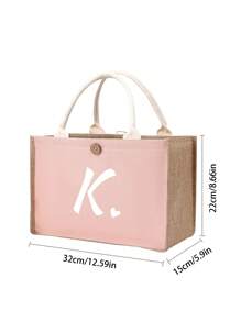 1 件亚麻花朵字母心形手提包，防水个性化礼品袋，大容量耐用轻便手提包，沙滩手提包，化妆包，户外露营包，适合婚礼、生日、海滩、节日，是送给女性、母亲、老师、朋友、伴娘、大包、学生和返校的完美礼物，永远最好的教师节礼物