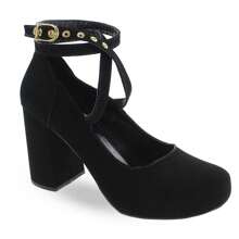 Sapato Salto Grosso Médio Boneca Fechado P112 Confortável sapatos feminina elegante