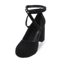 Sapato Salto Grosso Médio Boneca Fechado P112 Confortável sapatos feminina elegante