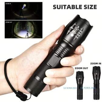 High Power Led Flashlights, Camping Torch, 5 Lighting Modes, Aluminum Alloy Zoomable Light, Use 3 AAA Batteries, Camping Accessories