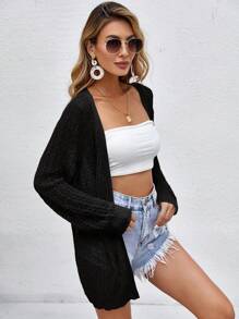 Women Crochet Lightweight Cardigan Cover Up Open Front Long Sleeve Summer Cardigans - Black - View 4