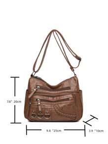 Nữ Chống Thấm Nước PU Đinh Tán Vòng Sắt Phụ Kiện Nhỏ Retro Túi Quà Tặng Cho Mẹ Túi Đeo Ngang - màu nâu - Xem 5