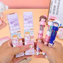 3pcs Blind Box Random Model Ten Colour Ballpoint Pens Cartoon Push-Up Multi Colour Pens, Student Writing Instruments, Ten Colour Push-Up Ballpoint Pens Back To School Season - 3pcs/blind Box Random Items - View 3