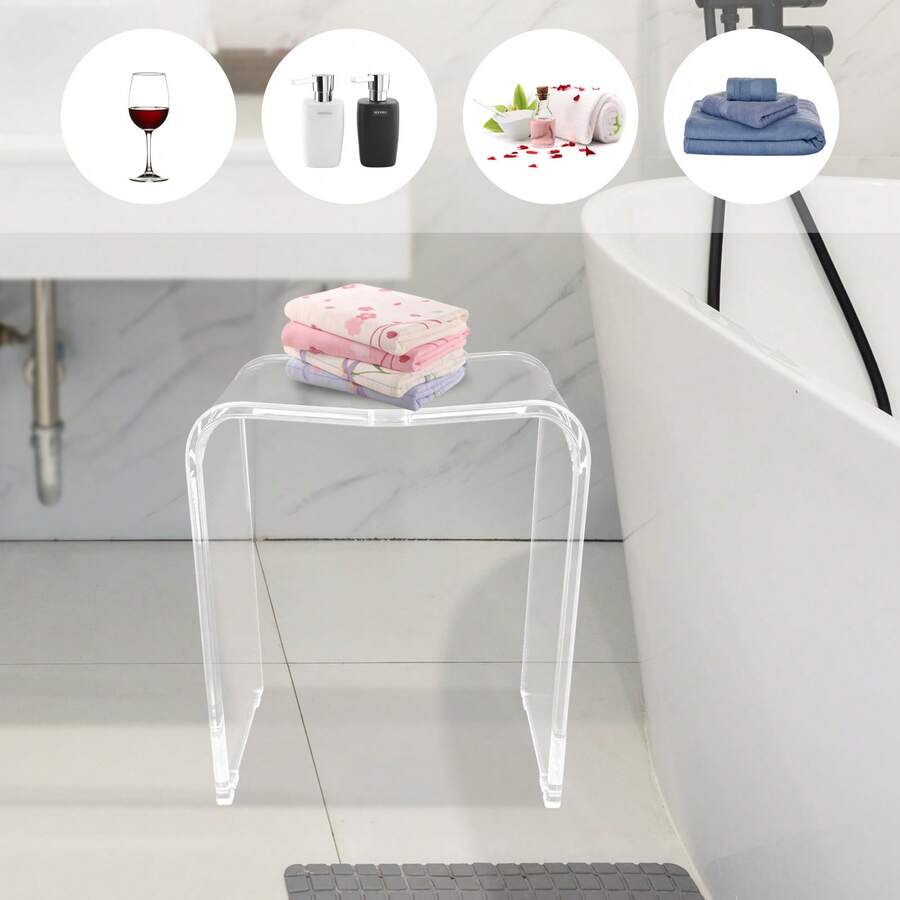 Taburete de ducha acrílico Banco sin respaldo en forma de U, alta capacidad de carga de 300 libras 39,4 * 30 * 47 cm - transparente - Ver 1
