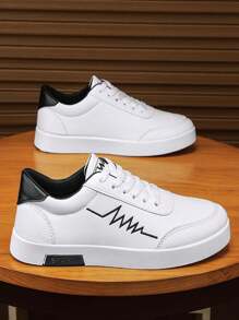 男士白色帆布一脚蹬船鞋，轻便透气休闲运动鞋，青年时尚平底甲板鞋，韩版白色皮革 - 白色 - 查看 2